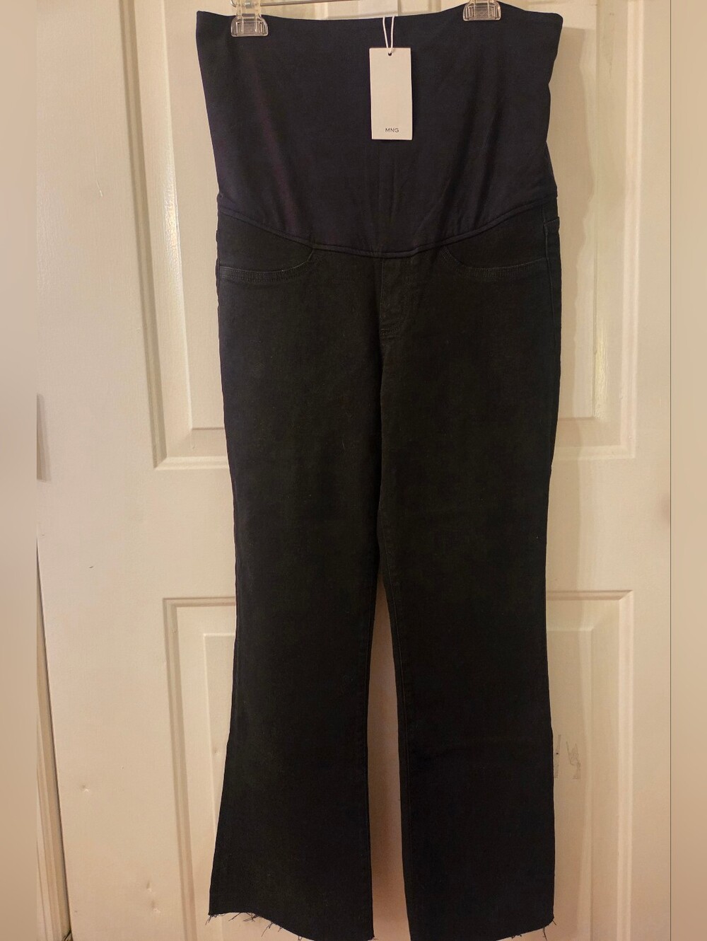 MNG Mango Over The Bump  Flared  Maternity Jeans Black Denim Cotton Stretch Sz 8